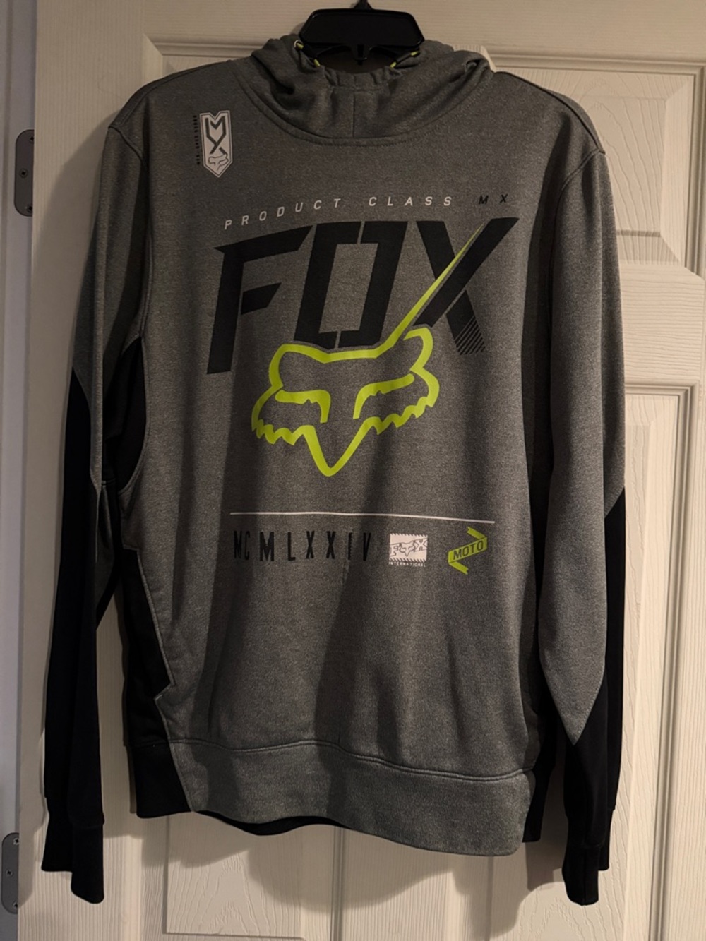 Fox Men’s Gray Crewneck Hoodie with Neon Yellow Logo